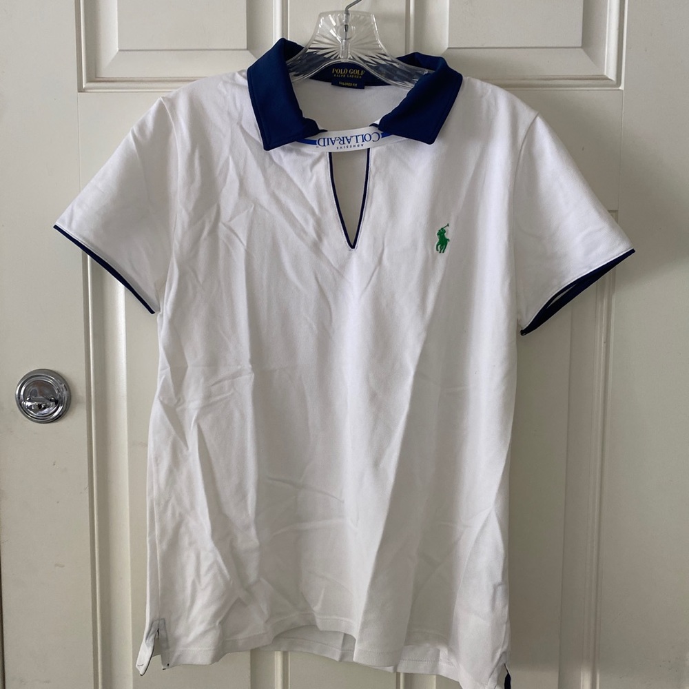 Polo Golf by Ralph Lauren white polo shirt with navy collar